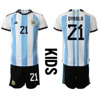Argentina Paulo Dybala #21 Fotballklær Hjemmedraktsett Barn VM 2022 Kortermet (+ korte bukser)